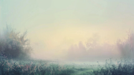 Fototapeta premium A misty morning depicted in impressionism style, with blurred forms and subtle colors evoking the hazy atmosphere and quiet beauty of the dawn.