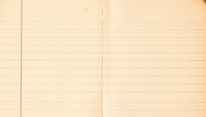 Naklejka premium A vintage, worn, and weathered lined notebook page, with yellowed paper, faded ink lines, and a few scattered coffee stains, set against a warm, soft, and calming background.