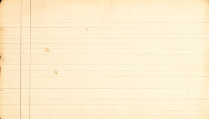 A vintage, worn, and weathered lined notebook page, with yellowed paper, faded ink lines, and a few scattered coffee stains, set against a warm, soft, and calming background.