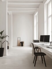 Fototapeta premium Minimalist White Office Workspace With Modern Computer Setup