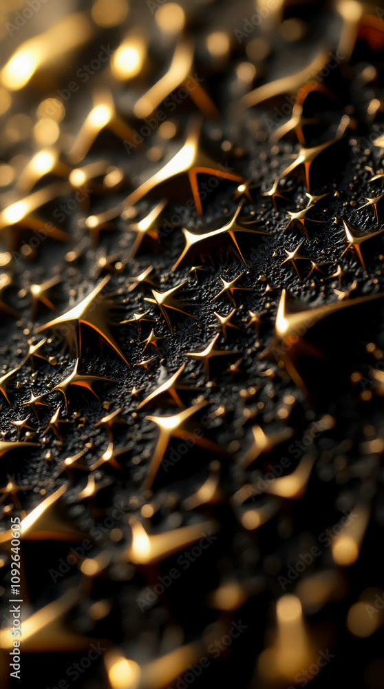 Poster textured surface reveals numerous small golden facets creating patterns and reflections, showcasing 