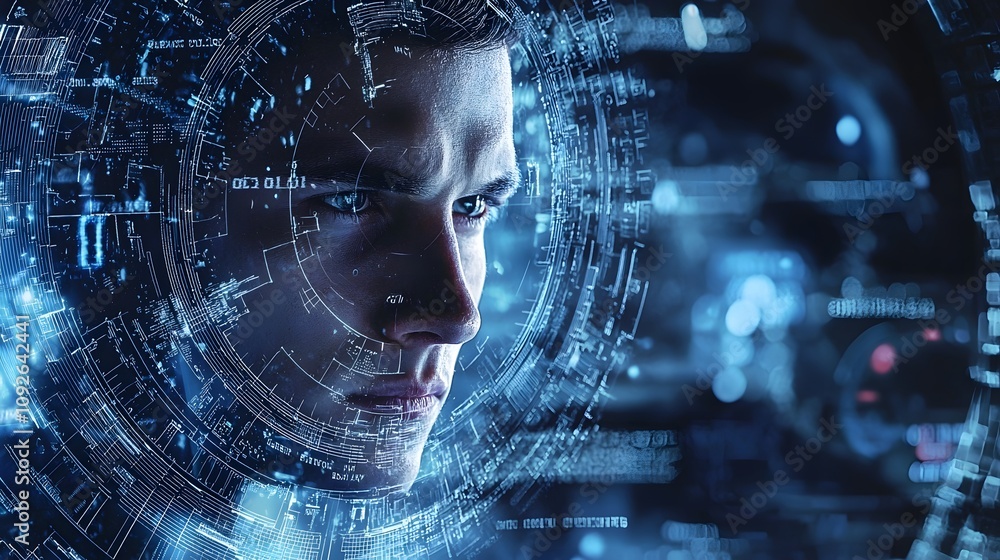 Poster Exploring futuristic technology digital realm visual art cyber environment close-up perspective innovation insights