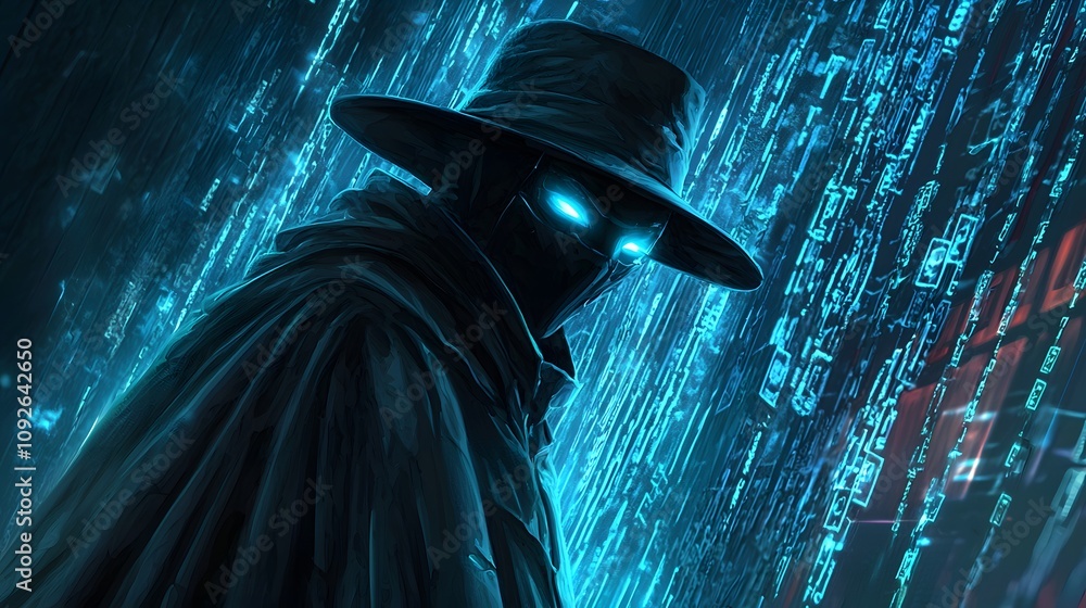 Aufkleber Mysterious hacker action cyber space digital art futuristic environment close-up view cybersecurity concept