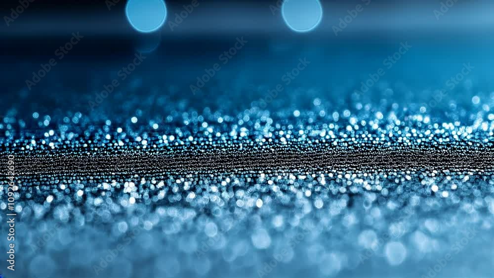 Poster close-up of sparkling nanomaterial surface with a glowing blue bokeh effect. advanced material scien