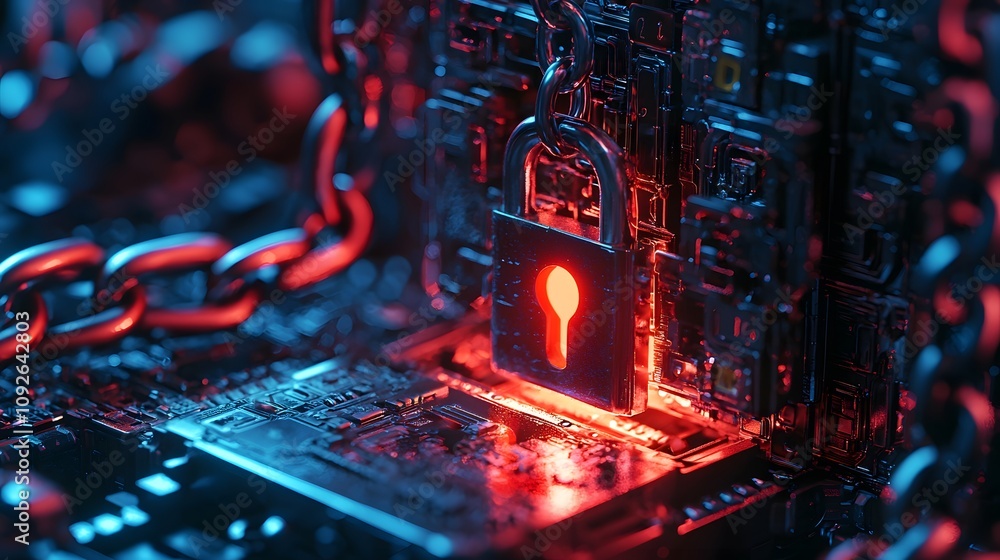 Poster Unlocking cybersecurity secrets digital realm 3d illustration futuristic environment close-up view data protection concepts