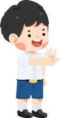 Obraz premium kid student showing hand stop gesture