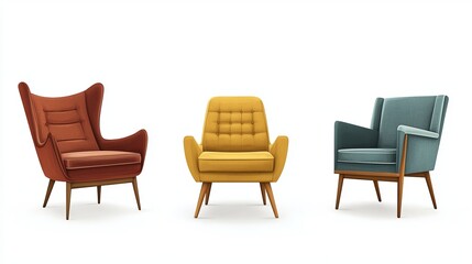 Fototapeta premium Set of Mid-Century Modern Vintage Armchairs - Vector Realistic Illustration