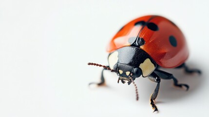 Fototapeta premium A close-up of a vibrant red ladybug with black spots on a light background.