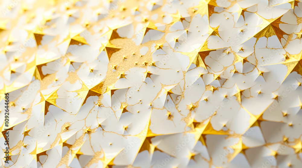 Poster a close view reveals a textured surface made of small triangular and polygon gold facets, showcasing