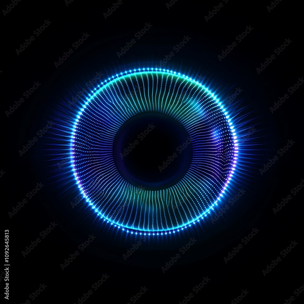 Poster Abstract Circular Pattern with Colorful Light Waves and Glowing Effects on a Dark Background, Ideal for Digital Art, Technology Themes, and Background Designs