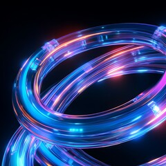 Abstract Colorful Light Trails in Circular Motion on a Dark Background Creating a Futuristic and Energetic Atmosphere Suitable for Technology or Science Themes