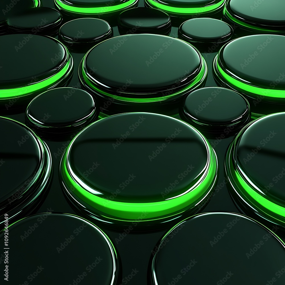 Poster Abstract Composition of Glossy Green and Black Circular Shapes Creating an Eye-Catching Pattern for Modern Digital and Graphic Design Projects