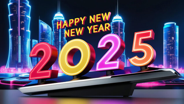 Vibrant new year celebration futuristic cityscape digital clock display night scene urban view exciting concept