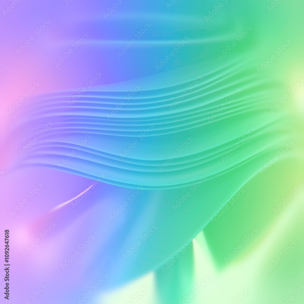 Poster Wavy illustration of colored fabric stripes with trendy neon gradient. Harmonious and abstract style. 3d rendering