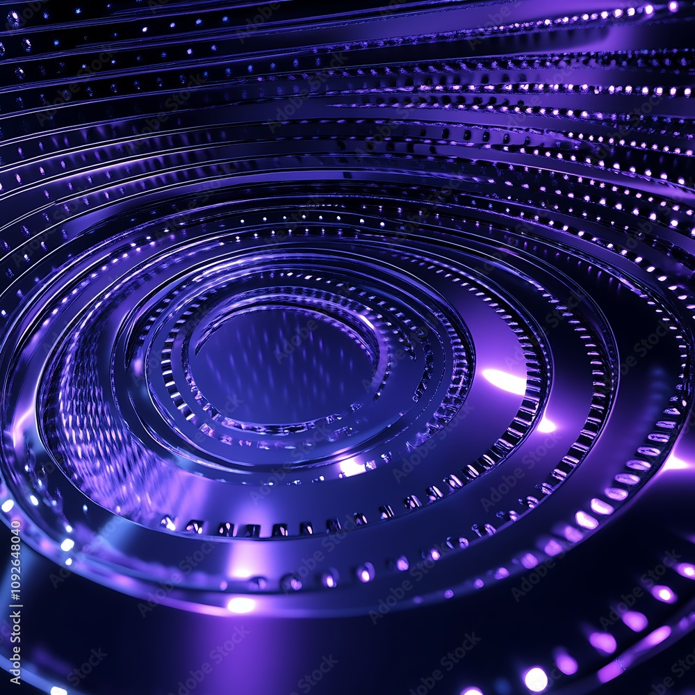 Poster abstract digital background with circular patterns and a vibrant purple color scheme, ideal for tech