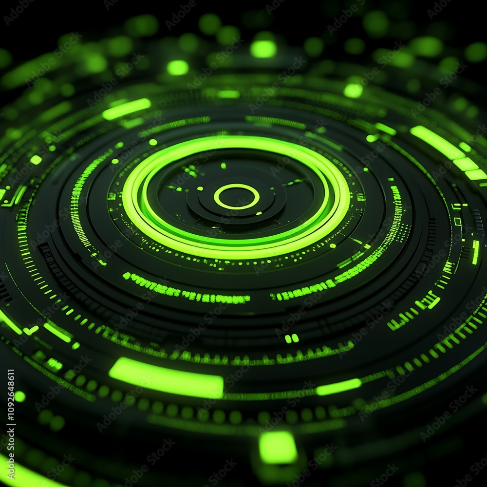 Poster abstract digital background with green circles and lines depicting technology, data visualization, a