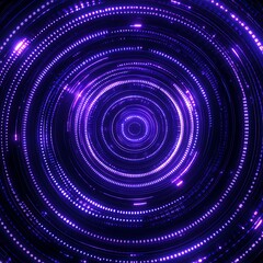 Fototapeta premium Abstract digital design featuring concentric circles with glowing purple dots, creating a mesmerizing vortex effect on a dark background, ideal for technology and futuristic themes.