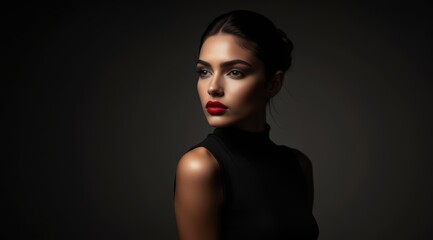 Elegant woman with striking red lips
