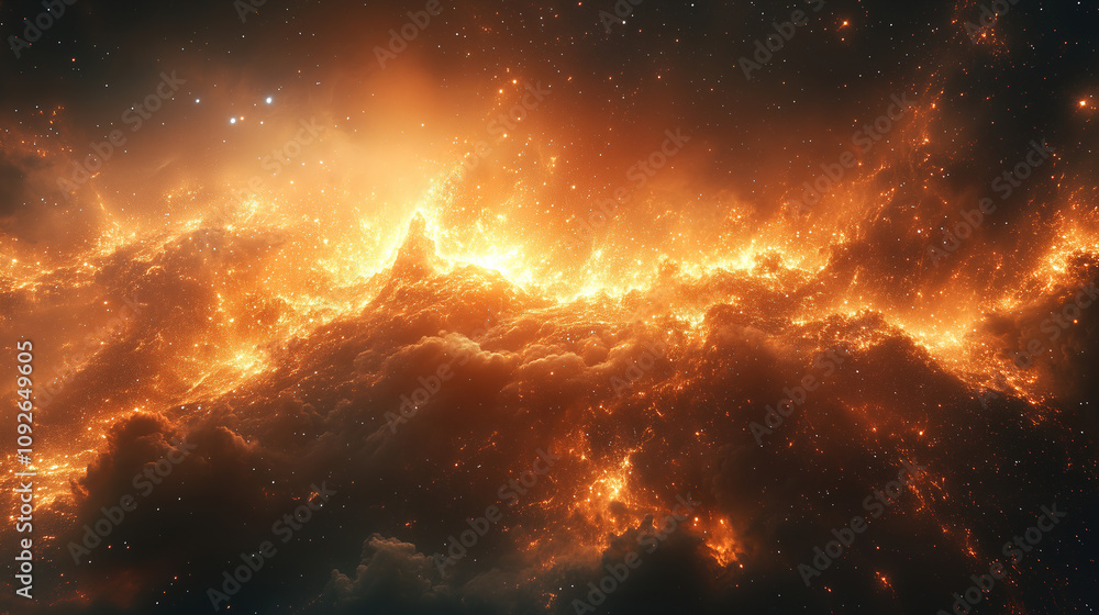 Aufkleber stunning view of a cosmic event with fiery clouds and celestial brilliance in a vast galaxy. generat