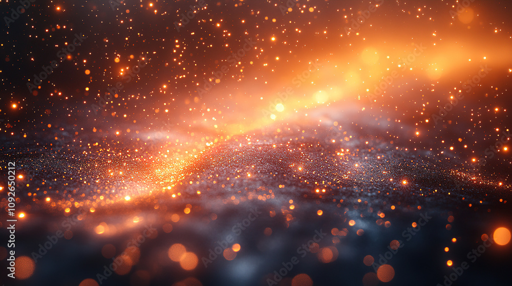 Poster colorful particles and swirling lights create a mesmerizing cosmic effect in dark space. generative 