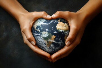 Hands Holding Earth in Heart Shape