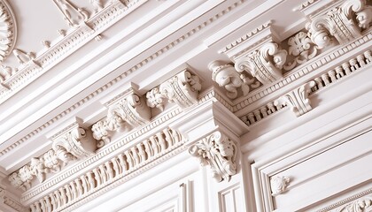 Fototapeta premium A close-up shot of Baroque ceiling moldings and cornices, focusing on the elaborate carvings and intricate patterns. 