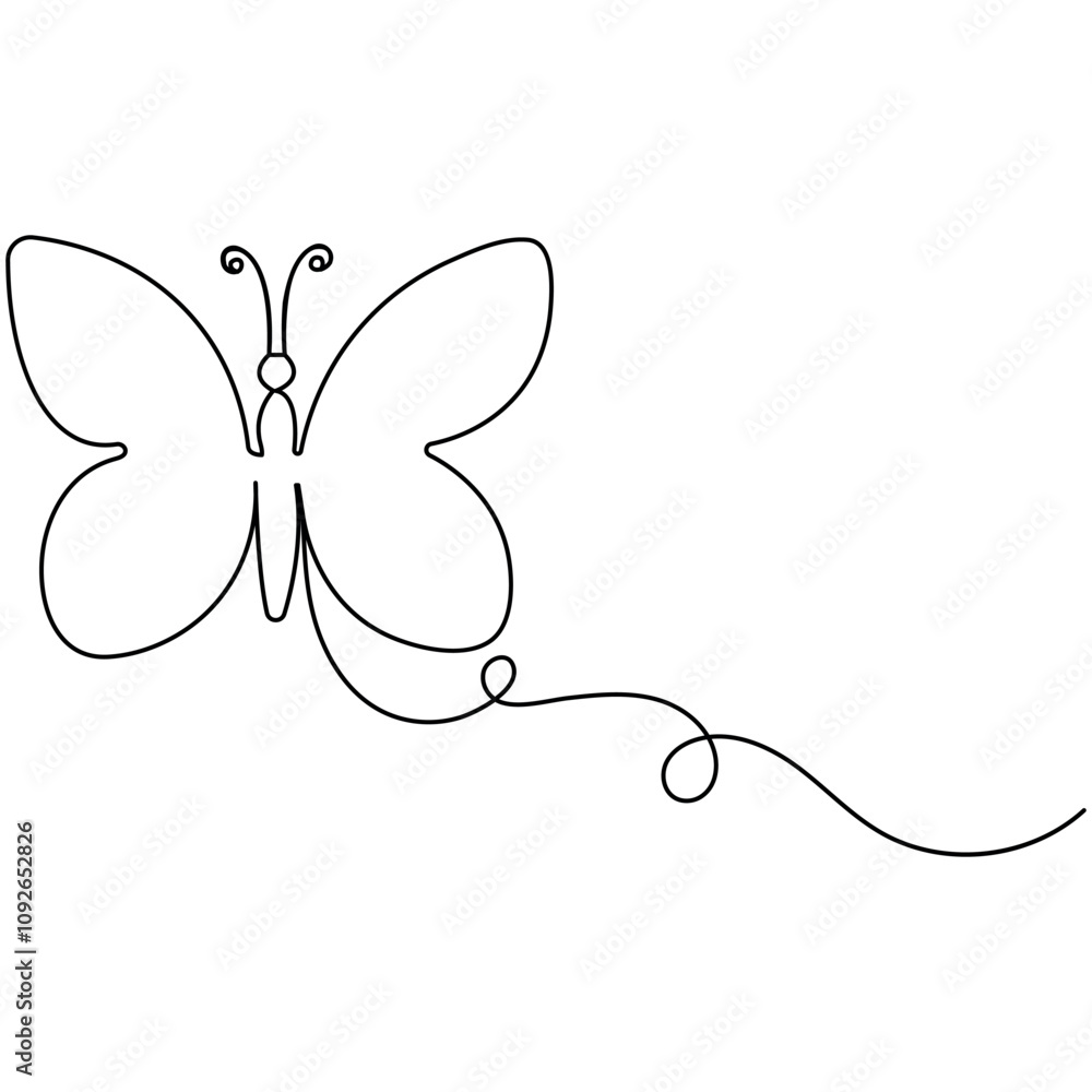 Wall mural Butterfly  icon continuous one line drawing  outline vector illustration 