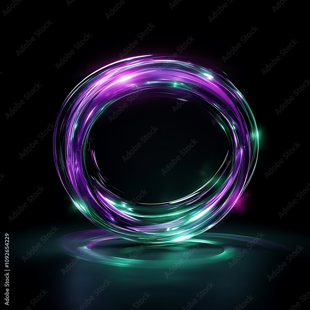 Aufkleber abstract glowing circle with colorful light trails and bokeh effects on a dark background for a futu