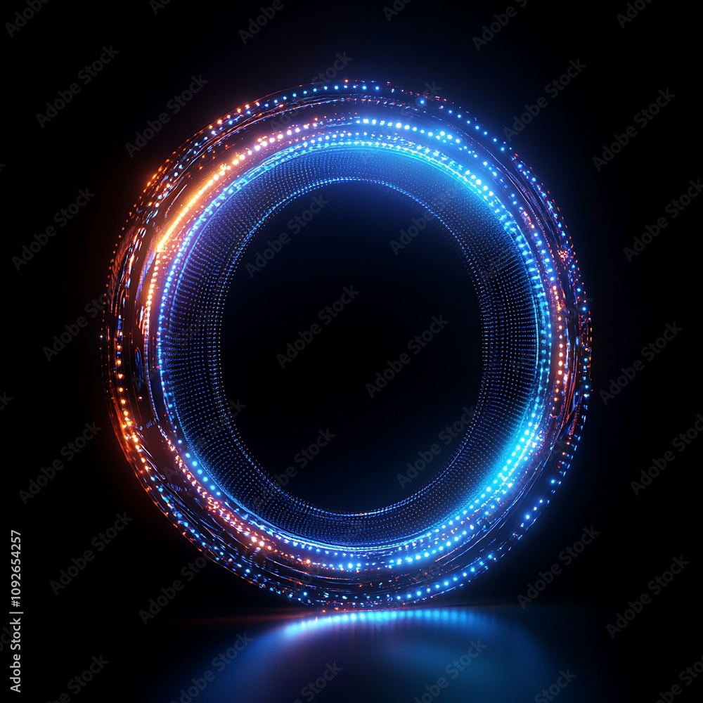 Poster abstract glowing circle with vibrant lights creating a mesmerizing visual effect in a dark space, sy