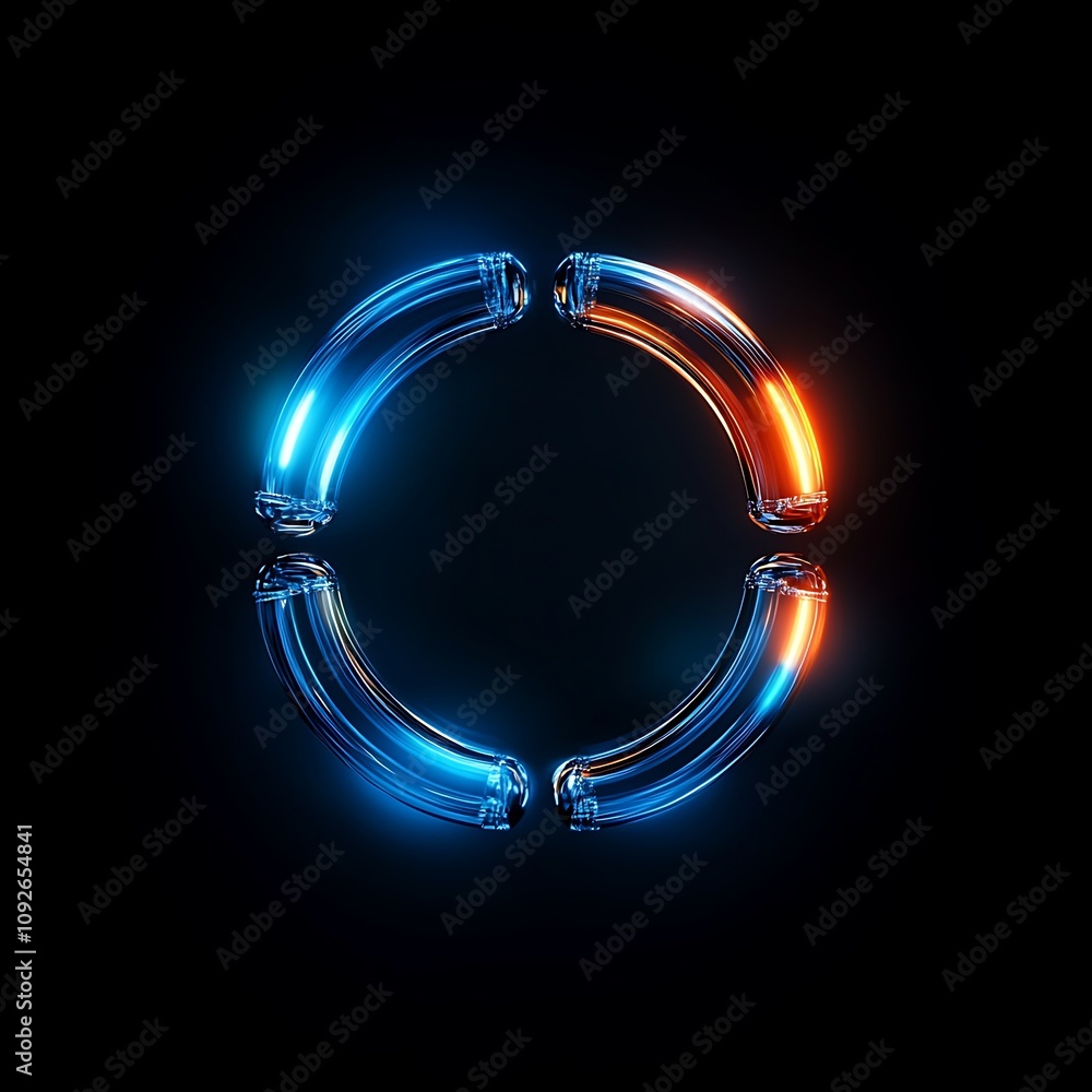 Poster abstract glowing rings in blue and orange colors on a dark background, creating a captivating and mo