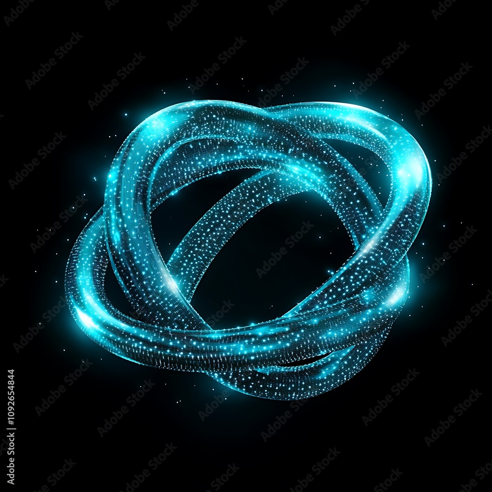 Poster abstract glowing orb with dynamic swirling lines and shimmering particles on black background, depic