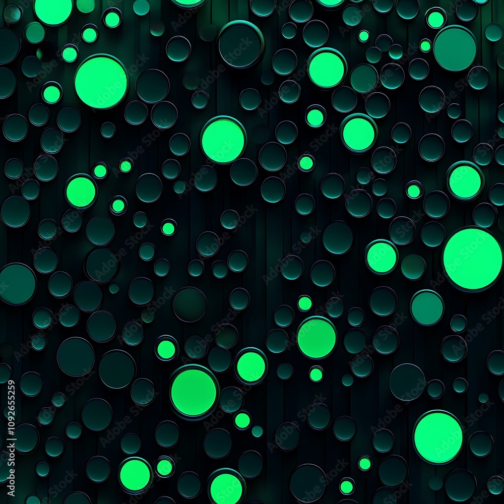 Poster abstract green circles on a dark background creating a vibrant pattern, ideal for use in modern desi
