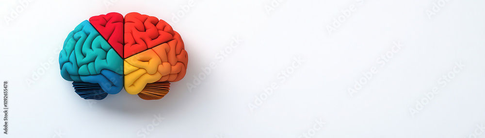Poster a colorful brain model divided into four sections, symbolizing different functions and creative thin
