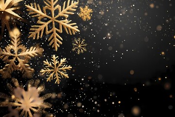 black christmas background with golden snowflakes