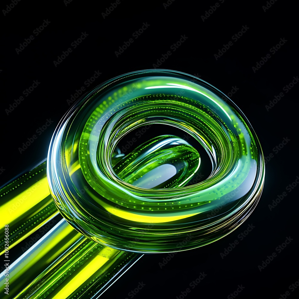 Poster abstract green swirling pattern with light reflections and gradient effects creating a modern artist