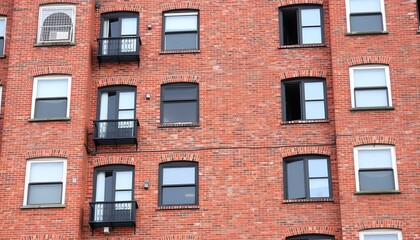 Obraz premium The classic brickwork of an older apartment building, with its sturdy, timeless architecture and character. 