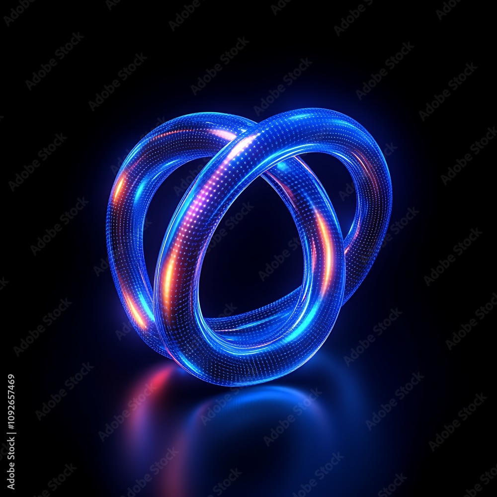 Poster abstract neon light design with intertwined rings, creating a vibrant visual representation of conne