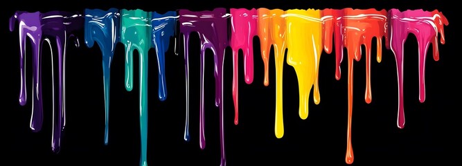 Dripping Rainbow Paint Against Black Background