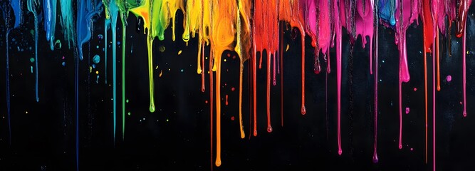 Dripping Rainbow Paint on Black Background