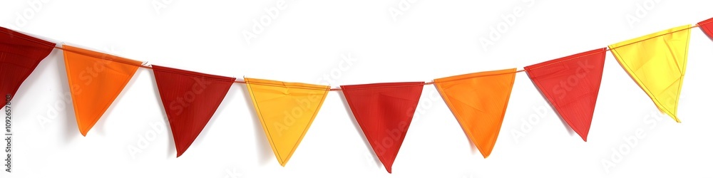 Poster a string of red and orange triangular flags
