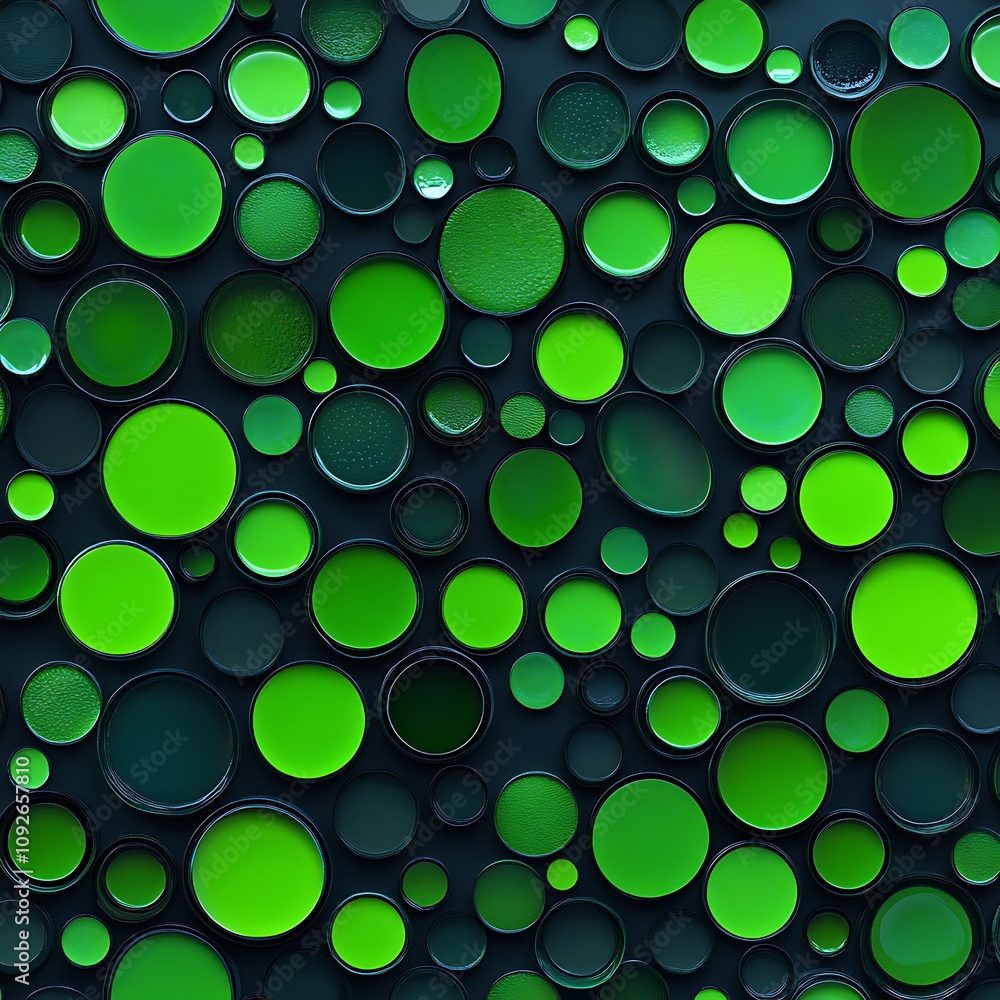 Poster abstract pattern of green circles on dark background representing nature, growth, and freshness for 