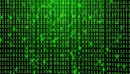 A background filled with flowing binary code in shades of green Binary codes are falling. 