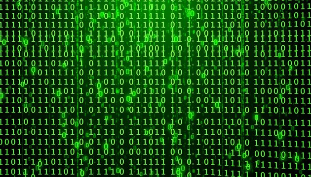 A background filled with flowing binary code in shades of green Binary codes are falling.	