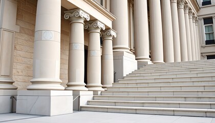 Obraz premium Stone pillars row and stairs detail. Classical building facade.