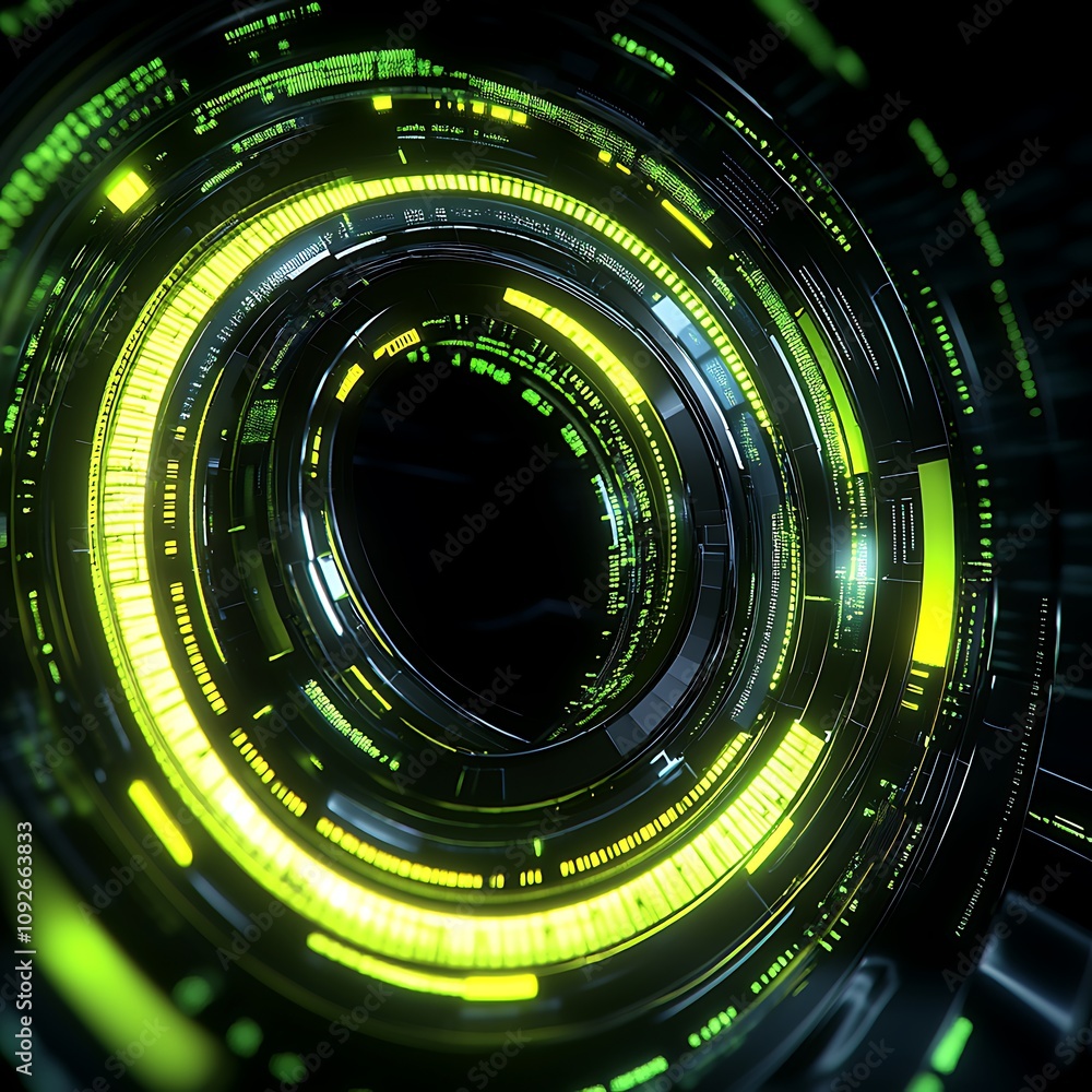Aufkleber futuristic abstract digital design with circular patterns, neon lights, and technological elements r