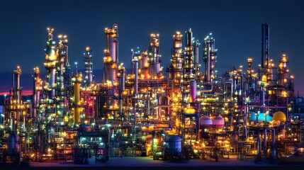 A city skyline at night with many tall buildings and a lot of lights. The city is lit up and he is bustling with activity