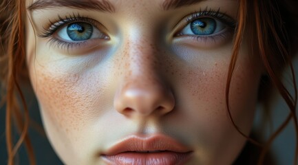 Close-up of a young woman with freckles