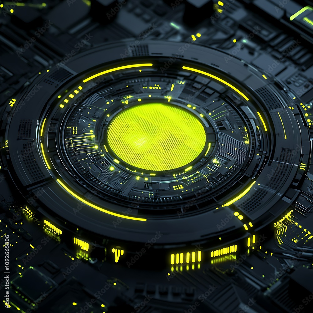 Poster futuristic circuit board with glowing elements in neon colors, abstract digital technology backgroun
