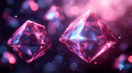 Abstract Pink Crystals in Neon Light