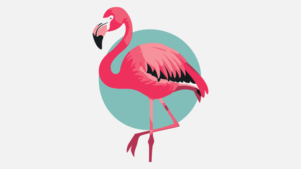 Obraz premium Colorful Flamingo Standing Among Tropical Greenery 